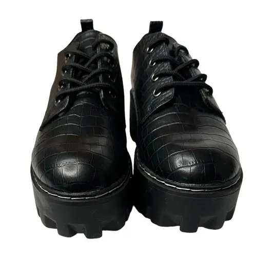 Bamboo  Womens Black Crocco Chunky Lace Up Oxford Shoes Y2K Inspired Platform 8.5