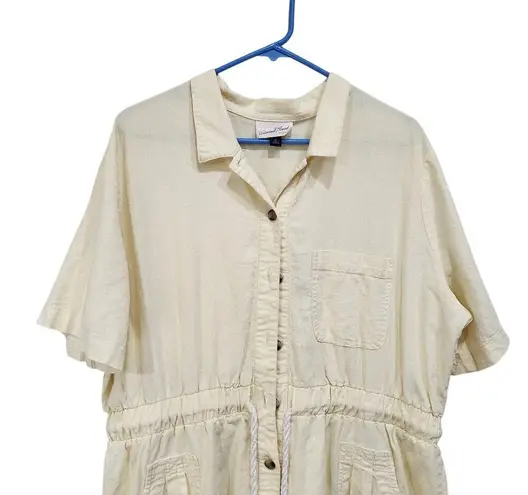 Universal Threads Universal Thread Linen Blend Button Up Short Sleeve Romper Pale Yellow Size XL - Image 3