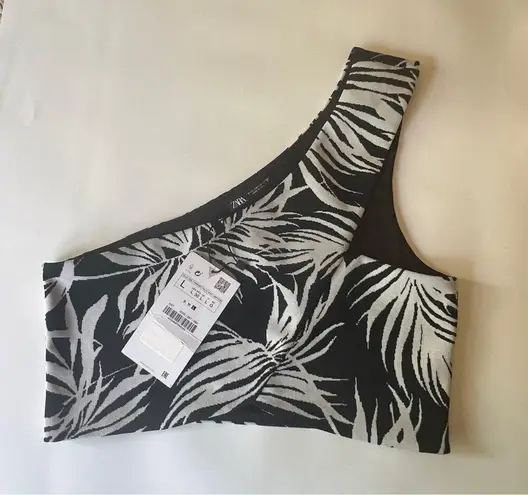 ZARA  Women’s One Shoulder Palm Print Jacquard Cross Over Crop Top Sz M  
NWT - Image 7