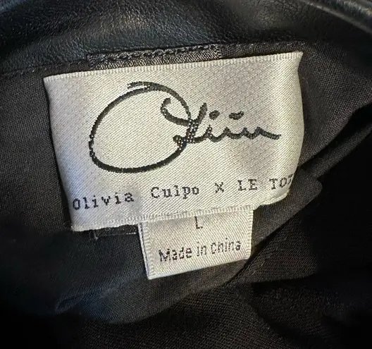 Olivia Culpo x Le Tote Reversible Bomber Jacket Floral Print Faux Leather size L Size L