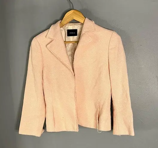 Akris pink wool linen snap front blazer