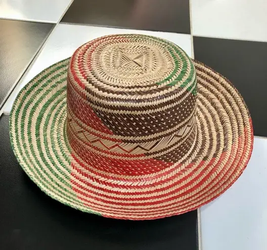 Wayuu NEW Handwoven Sun Hat Boho Artisan Unique One of a Kind Green Red Outdoor