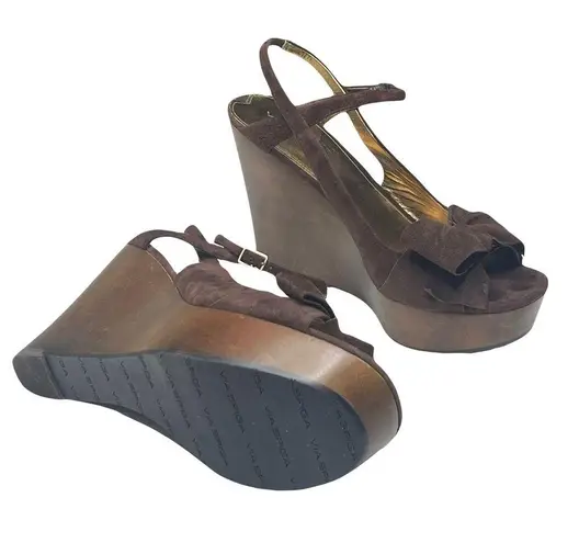 via spiga new ❤︎ Wood Platform Bow Strappy Sandals ❤︎ Chocolate Suede ❤︎ 10.5M