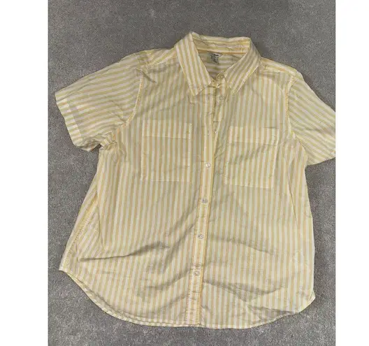 ll bean yellow striped short sleeve button up womens medium boxy