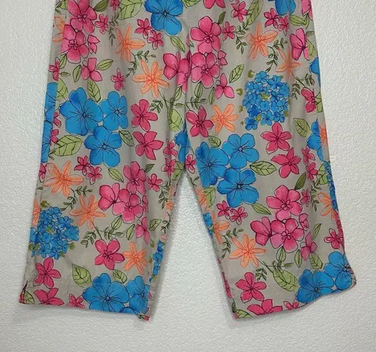 White Stag Linen Cotton Blend Pink Floral Shirt and Cropped Pants Set