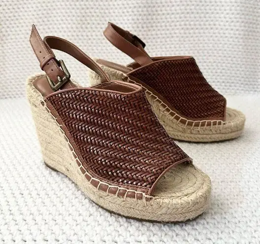 Treasure & Bond Sam Tan Woven Faux Leather Platform Wedge Slingback Sandals 6.5