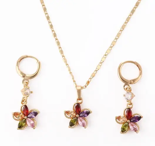 Rainbow Necklace & Earring Set 4 Piece Set NEW Gold