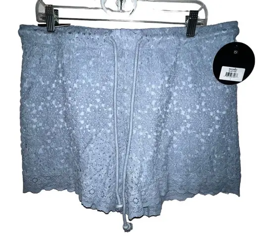 One 5 One ONE-5-ONE CHLOE LACE SHORTS BLUE FOG WOMEN SIZE LARGE PULL ON DRAWSTRING LINED