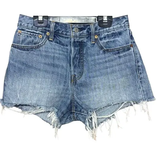 LEVIS High Rise Wedgie Short Cut Off Hem Buena Vista Light Button Fly Jeans 28 Blue