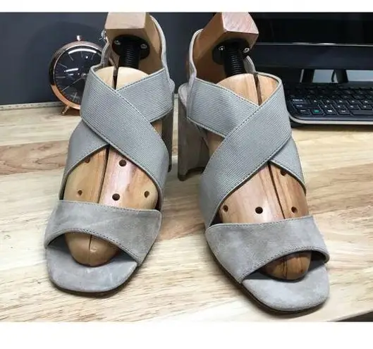 Pelle Moda Nylon Sandals Women's 9.5 Beige Slingback Classic Platform Heels Brown