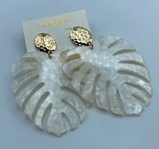 Amrita Singh Palm White Marbleized Leaf Large Statement Earring