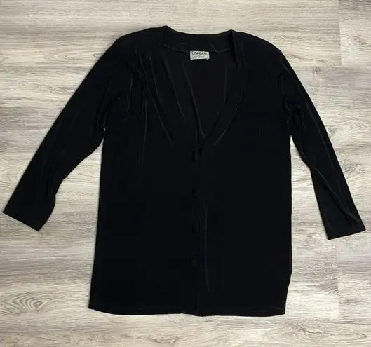 Unique By V. Virella Black Button Front Silky Cardigan Size Large