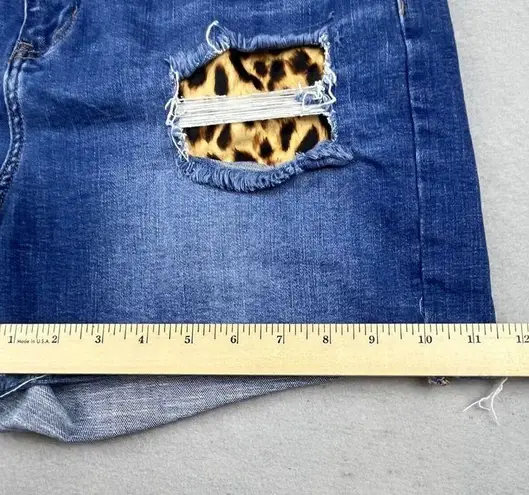 Judy Blue ‎ Jean Shorts 2XL Blue Distressed Animal Print Cutoff Stretch