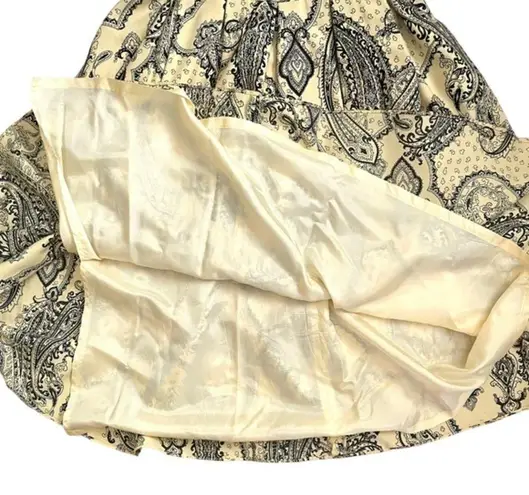 Vintage Mondi Paisley Lemon Chiffon Yellow Yoke Waist Full Midi Skirt Size M