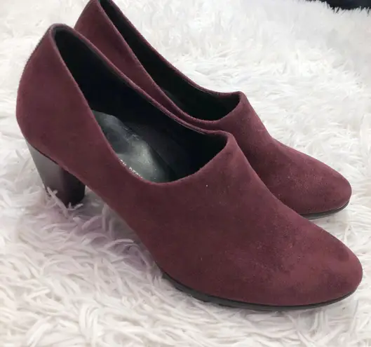 Ecco Plateau Shootie Leather Suede Heels Burgundy Red 37 EU