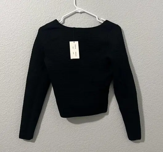 Proenza Schouler NEW Quilted Knit Square Neck Long Sleeve Top - Size XS Black