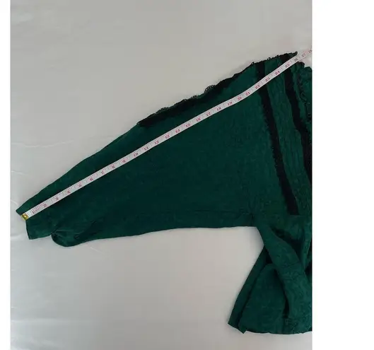 Koche Elegant Emerald Green Blouse Jacquard Black Lace Embroidered Size 36 or 6