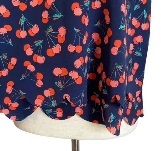 Maison Jules Cherry Print Sleeveless Scallop Hem Layered Blouse Size Small Navy