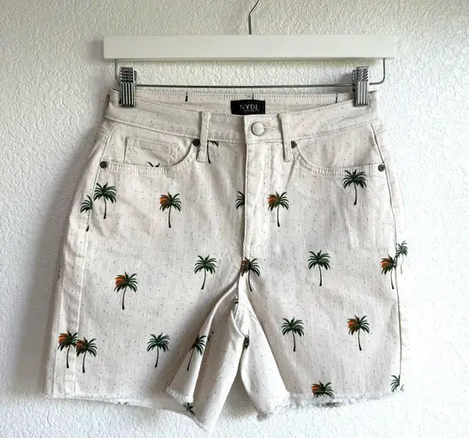 NYDJ NWT Womens Shorts Denim Cream Polka Dot Tropical Printed Size 0