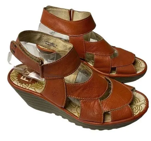 Fly London  shoes sandals wedge leather rusty orange size 8