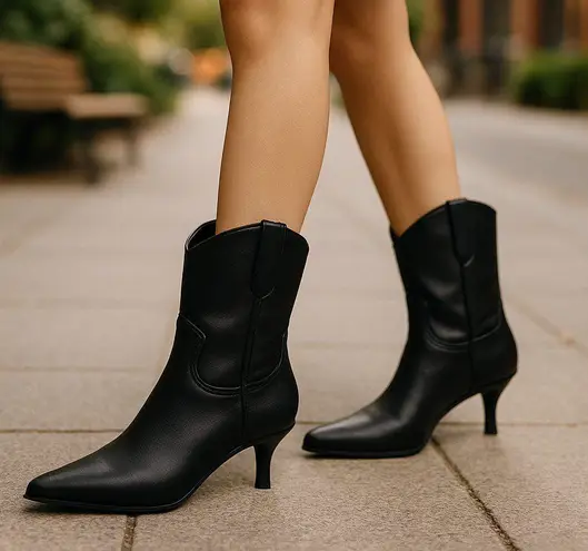 NEW Steven New York Bana Black Pointed Toe Black Western Stiletto Bootie Size 8