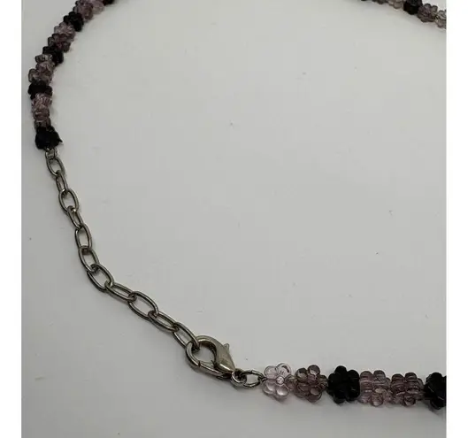 Flower Beaded Necklace Black Gray Floral Bead Chain Choker Jewelry Acrylic 18"