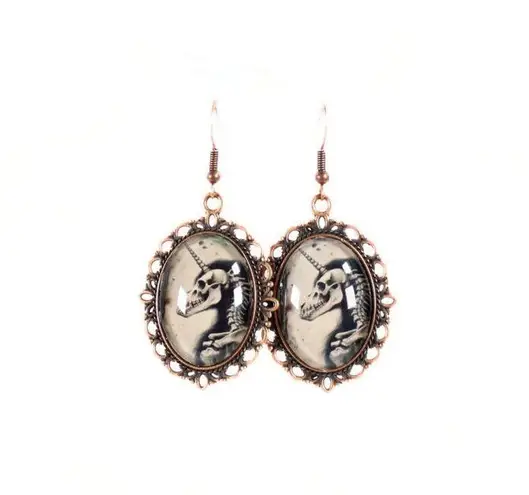Handmade Gothic Victorian "Ethereal Bones" Gothic Skeleton Unicorn Cameo Earrings
