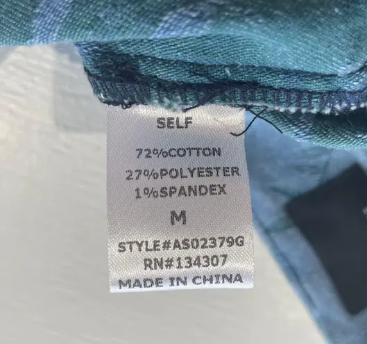 Lumière New Side Tie Asymmetrical Mini Skirt Denim Blue Green Leaf