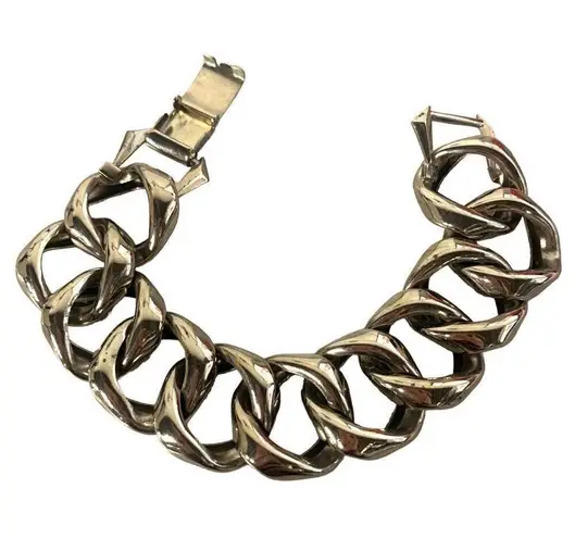 Vintage Marino 7" Silvertone Chunky Curb Chain Bracelet Silver