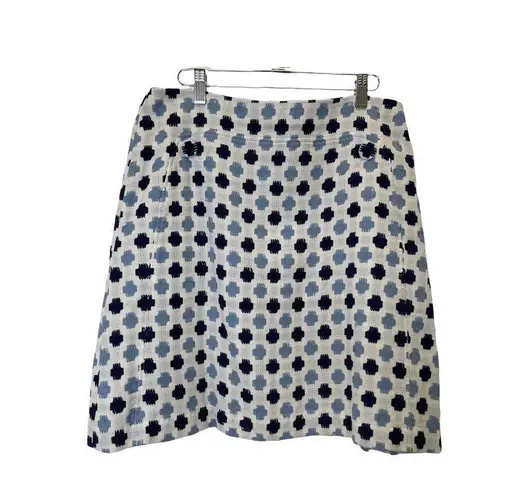 Boden Women's White with Light and Dark Blue Patterned Tweed Lined Skirt Size 8L