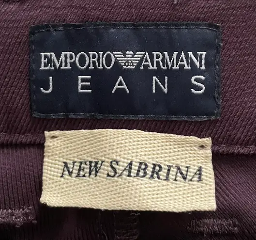 Emporio Armani New Sabrina Maroon Burgundy Cropped Slim Skinny Jeans, size 28”