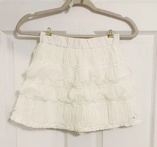 White Japanese Kawaii Shabby Chic Cottagecore Tiered Lace Mini Skirt Skort Size XS
