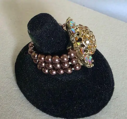 Rhinestone Sunflower Stretch Ring Gold