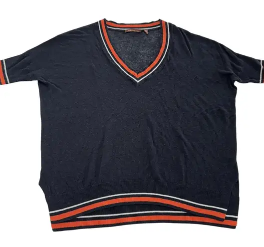 525 America Sweater Womens XS Blue Black Striped V Neck Linen Blend Pullover