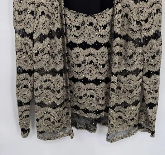 R & M Richards Vintage Top Womens Large Black Gold Lace Sparkle Formal Festive