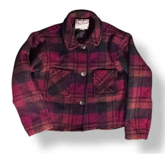 Woolrich Vintage 90s Cropped Red Plaid Jacket Made In USA Rugged Outdoorwear