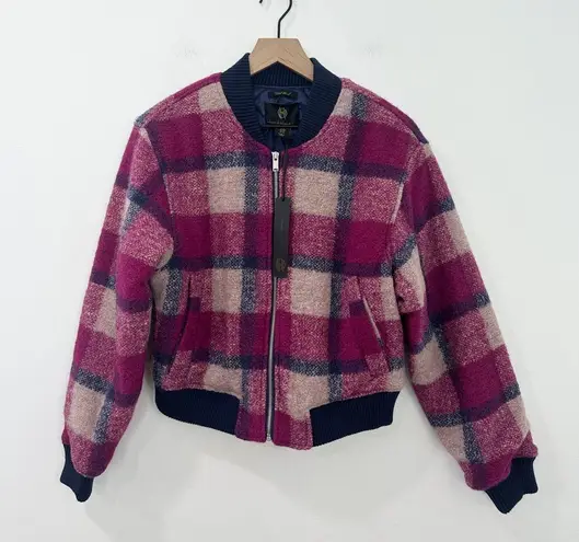 House Of Harlow 1960 Women's Plaid Wool Blend Quilted Lined Bomber Jacket Medium Pink