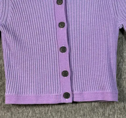 NAADAM Purple Ribbed Knit Short Sleeve Button Down Merino SilkCardigan Top XS