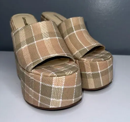 Larroude Wanda Platform Slip On Mules NWOT in Brown/Tan Plaid Size 6.5