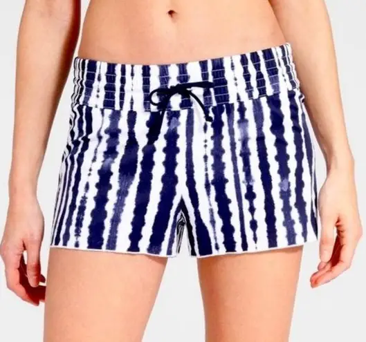 Athleta  Wave Break Smocked Swim Shorts Navy White Stripe Size Small