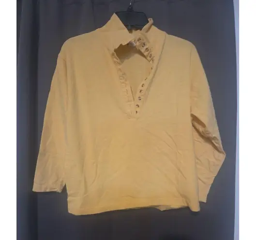 Checkmate Vintage Yellow Pullover, Women's Small Shirt, 1/2 Button High Neck Top