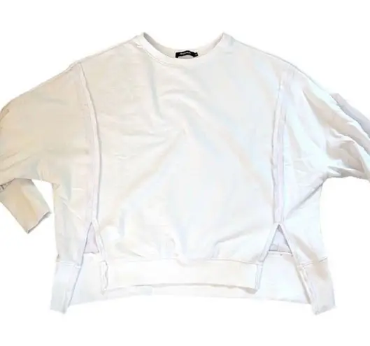 AUTOMET Womens Oversized Sweatshirts Casual Crew Neck Pullover Long Sleeve Slit White Size XL