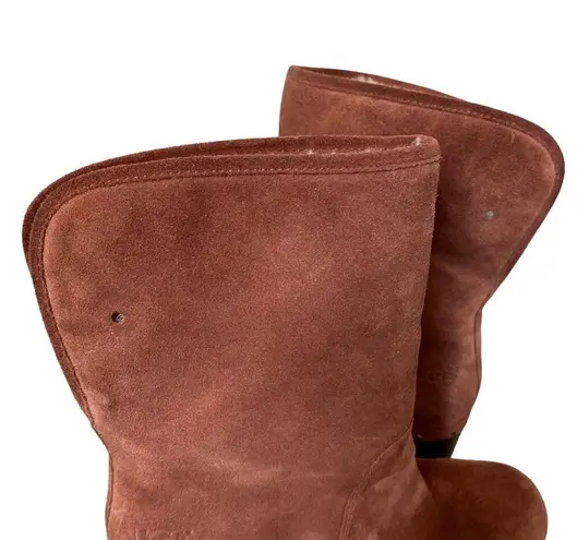 UGG  Lynnea Chestnut Brown Suede Leather Shearling Wooden Heel Ankle Boots size 7