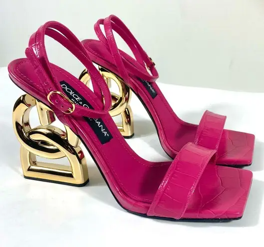 Dolce & Gabbana Logo DG Heels Sandals Croc Leather Shoes 38 NEW