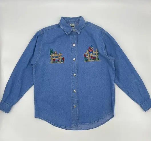 Vintage 90s Teddy Bear Shirt Women’s Denim Button