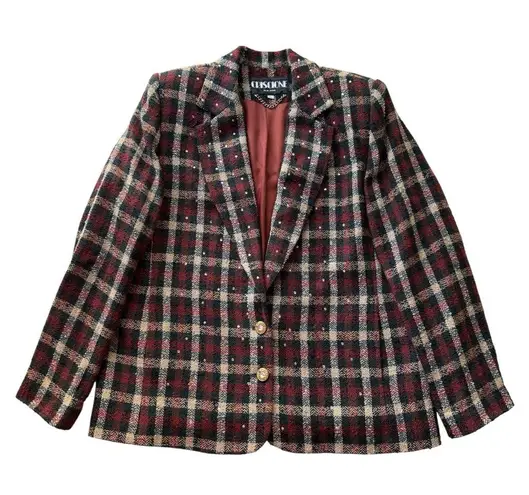 Vintage 80’s Criscione New York Blazer Jacket Plaid Red Green Size Large Bling