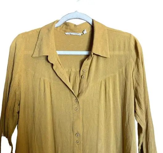 Soft Surroundings Tunic Top Womens Medium Yellow Button Gauze Flutter Hem Blouse