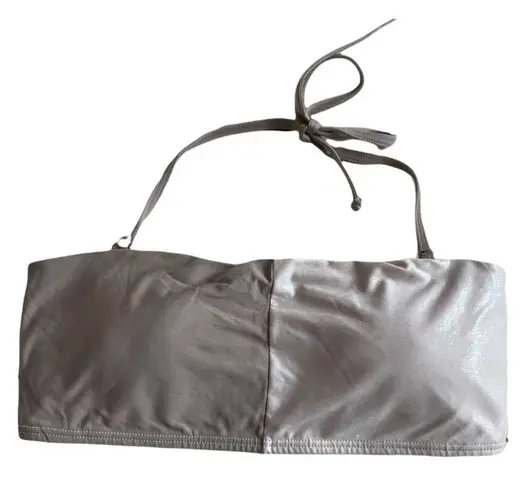 PQ Swim Bikini Top Womens Small Grey Cream Two Tone Bandeau Bikini Halter Tie Gray