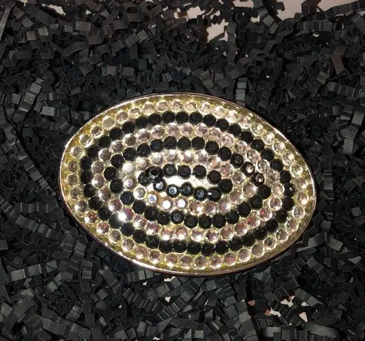 Black & Silver VINTAGE Oval Metal Rhinestone Belt Buckle