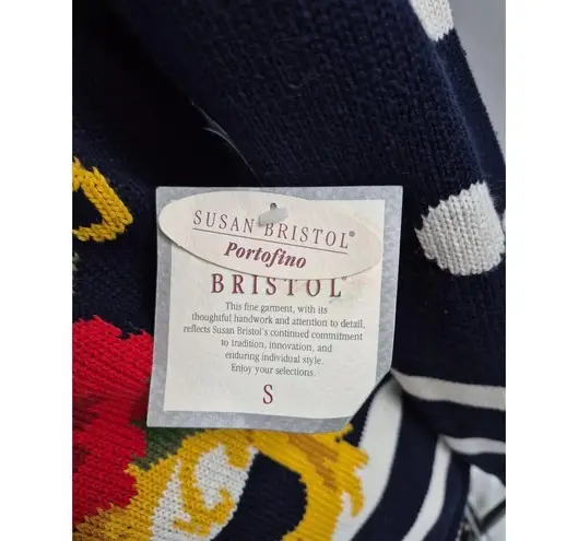 Susan Bristol VTG NOS 1992 90s Blue Sweater Floral Bouquet Sz S Cottage Ugly